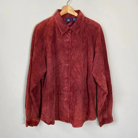 Vintage Hunt Club Women's XL Long Sleeve 100% Leather Suede Button Up Jacket Red - Picture 4 of 15